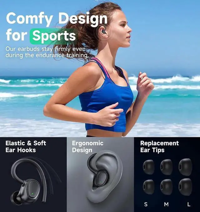 Main image of True Wireless Earbuds, Bluetooth 5.3 TWS Ear Buds 42Hrs Playtime Bluetooth Headphones with Charging Case Stereo Bass Over-Ear Earphones with Earhooks Built-in Mic Waterproof Headset for Sports