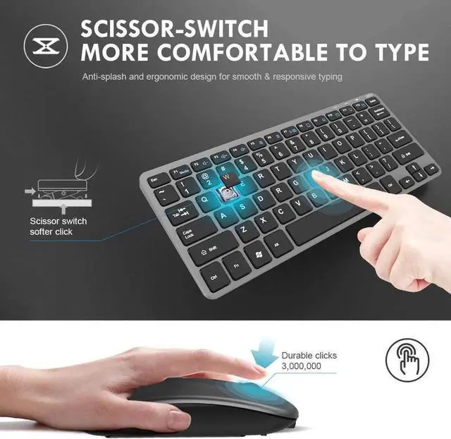 Alt view image 3 of 7 - Wireless Keyboard and Mouse Combination, 2.4GHz Ultra-Thin Silent Charging Wireless Keyboard and Mouse Combination, Suitable for PC Desktops, Ipad Tablets, Windows Computer Notebooks, Etc.