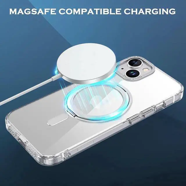 Alt view image 7 of 7 - YINLAI Case for iPhone 14/13, Magnetic Case [Compatible with Magsafe] with 360° Rotatable Ring Holder Invisible Stand Slim Transparent Men Women Shockproof Protective Phone Cover 6.1 Inch, Clear
