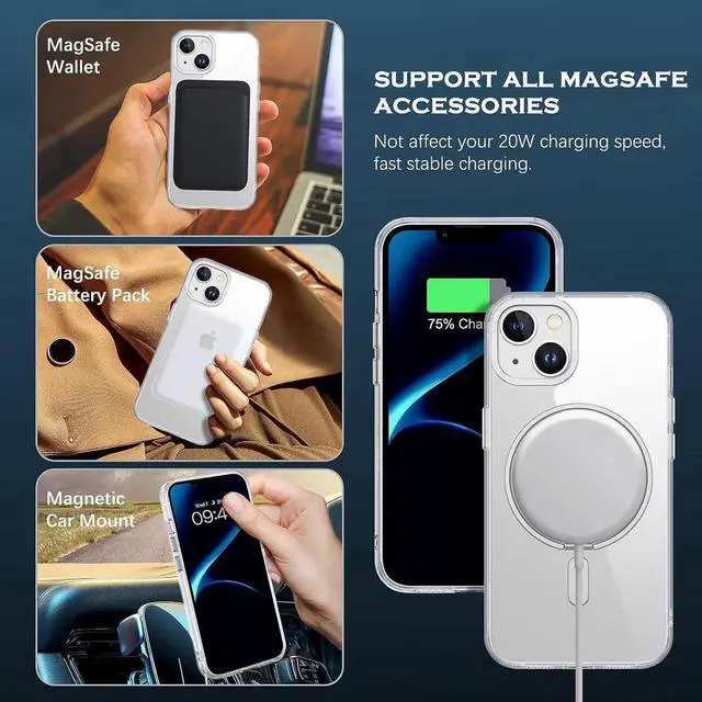 Alt view image 6 of 7 - YINLAI Case for iPhone 14/13, Magnetic Case [Compatible with Magsafe] with 360° Rotatable Ring Holder Invisible Stand Slim Transparent Men Women Shockproof Protective Phone Cover 6.1 Inch, Clear