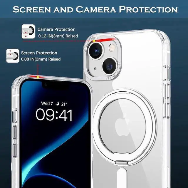 Alt view image 4 of 7 - YINLAI Case for iPhone 14/13, Magnetic Case [Compatible with Magsafe] with 360° Rotatable Ring Holder Invisible Stand Slim Transparent Men Women Shockproof Protective Phone Cover 6.1 Inch, Clear