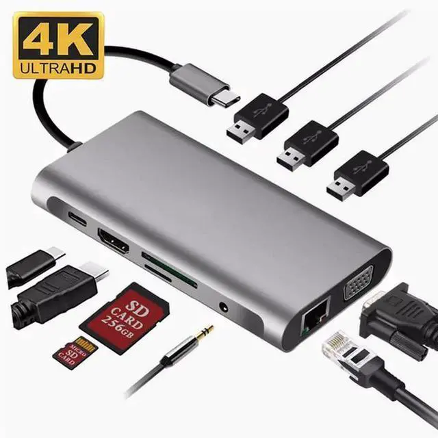 Alt view image 2 of 5 - Type-C 10-in-1 HUB Dock 10 in 1 Laptop Dock hub USB
