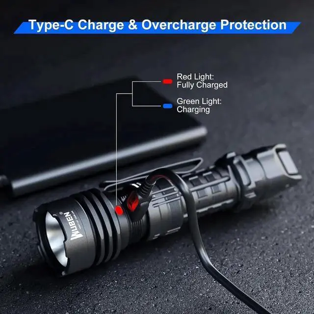 Alt view image 6 of 6 - T1 Tactical Flashlights 2000 High Lumens, Rechargeable Flashlight 498 Meters Long Beam Distance, Handheld Flash Light with Tactical Tail Button for Tactical Gear, Suvival, Emergencies, Outdoor