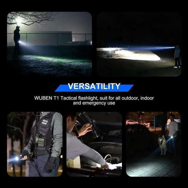 Alt view image 5 of 6 - T1 Tactical Flashlights 2000 High Lumens, Rechargeable Flashlight 498 Meters Long Beam Distance, Handheld Flash Light with Tactical Tail Button for Tactical Gear, Suvival, Emergencies, Outdoor