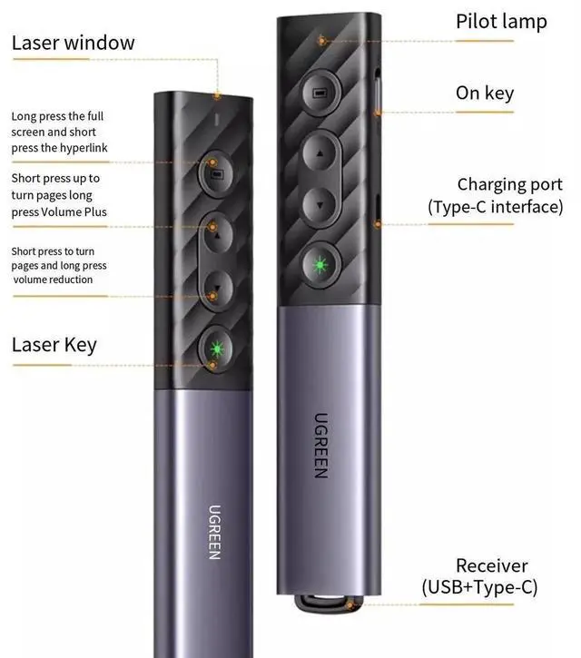 Alt view image 4 of 7 - PPT Electronic green Laser page turning pen for teacher lectures Multi-functional charging projection slide media control flip through remote control for typec computers