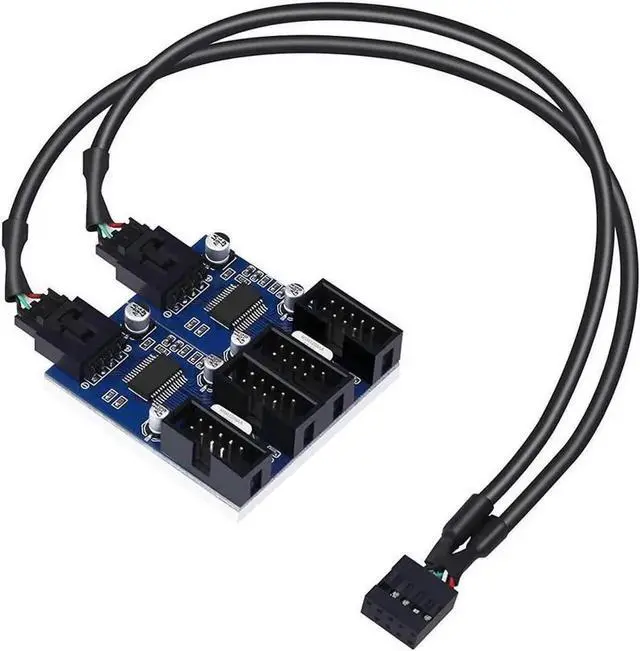Alt view image 4 of 7 - 4 in 1 Internal USB Splitter Cable, 9 pin USB Header Male 1 to 4 Female Extension Connector Adapter, USB 2.0 HUB Connector Port Multiplier PWM Fan Splitter Cable (30cm/0.98ft)