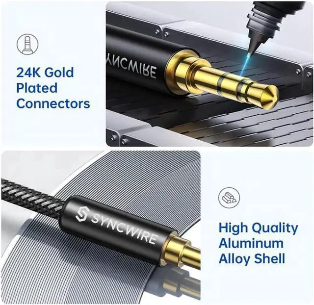 Alt view image 6 of 6 - 3.5mm nylon braided auxiliary cable (6.6ft/2m, high fidelity sound), audio auxiliary input adapter male to male AUX cable suitable for headphones, cars, home stereos, speakers, iPhone, iPad, iPod, Ech