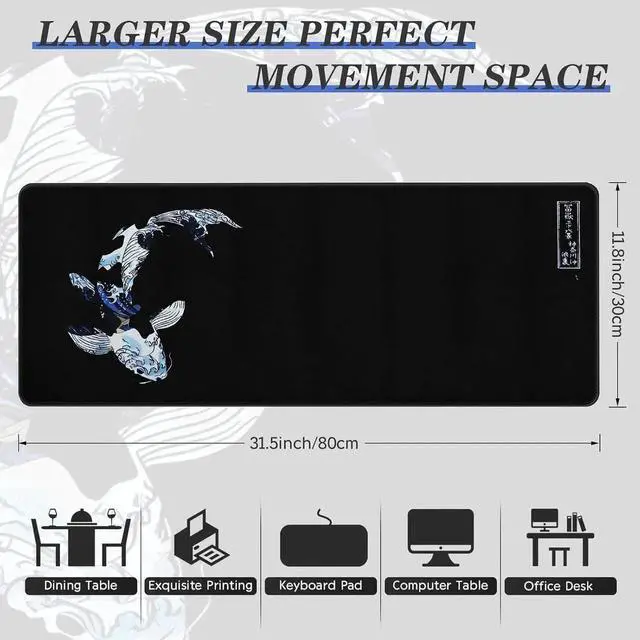 Alt view image 6 of 7 - Mouse Pad Gaming Large Desk Pad (31.5 x 11.8 x0.12 inch) Washable Keyboard Pad Laptop Desk Mat Japanese Mouse Pad with Anti-Slip Rubber Base Extended Mouse Pad for Office & Home.