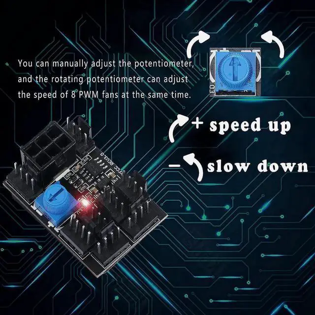 Alt view image 5 of 7 - MEIRIYFA 3 Pin 4 Pin Fan Adapter PWM PC Chassis Cooling Fan Hub 8 Way Splitter DC12V Speed Controller with 6 Pin Power Port,Chassis Fan Pressure Regulating Governor