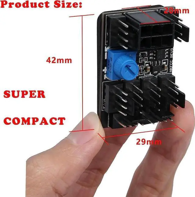 Alt view image 7 of 7 - MEIRIYFA 3 Pin 4 Pin Fan Adapter PWM PC Chassis Cooling Fan Hub 8 Way Splitter DC12V Speed Controller with 6 Pin Power Port,Chassis Fan Pressure Regulating Governor