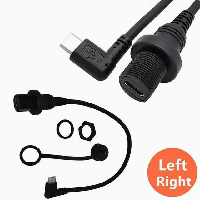 Main image of USB2.0 waterproof cable Car yacht motorcycle instrument panel type-c extension cable Data charging adapter cable male to female bend Left+Right Angle