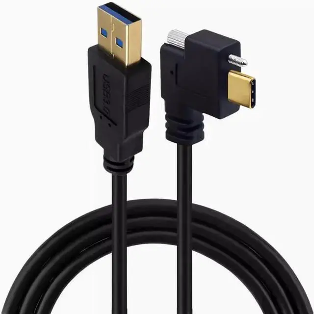 Alt view image 2 of 2 - Elbow with screw Type-C to USB 3.0 public industrial camera SLR gold-plated port lock panel 3.1 data cable Bend up and down 0.3M