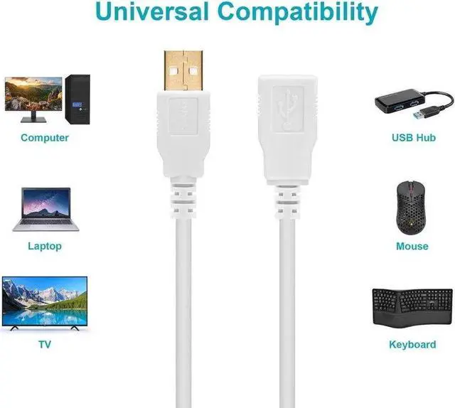 Alt view image 3 of 4 - USB 2.0 Extension Cable - 6 Feet - White | USB Type-A Male to USB Type-A Female