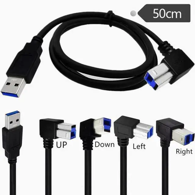Alt view image 2 of 2 - USB3.0 square port data cable A Revolution B male 90 degrees up and down left and right elbow hard disk box printer cable 0.5m Left Angle