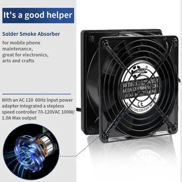 Alt view image 5 of 6 - 120V Solder Smoker Absorber Remover Fume Extractor Smoke Prevention DIY Working Cooling Fan Soldering with spare Carbon filter SXDOOL SXD12038B1LM