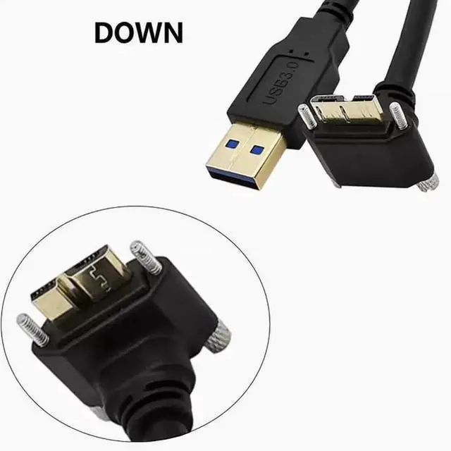 Alt view image 4 of 4 - Elbow industrial camera data cable USB3.0 turn Micro B up and down left and right bend with screw lock high-speed 5Gbps 1m Down Angle