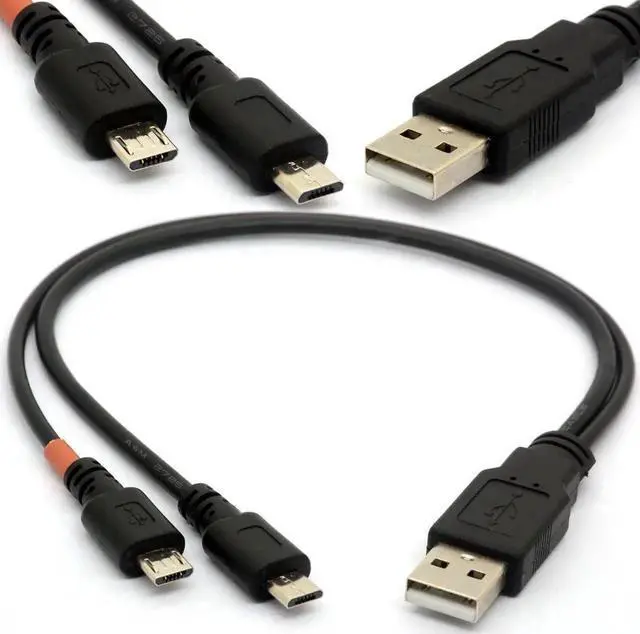 Alt view image 4 of 5 - Micro USB Cable Y Splitter USB 2.0 A to Dual Micro B Power Enhancer Hub Adapter 1 Male to 2 Male Android Extension Code Syncing and Charging Two Devices Simultaneously