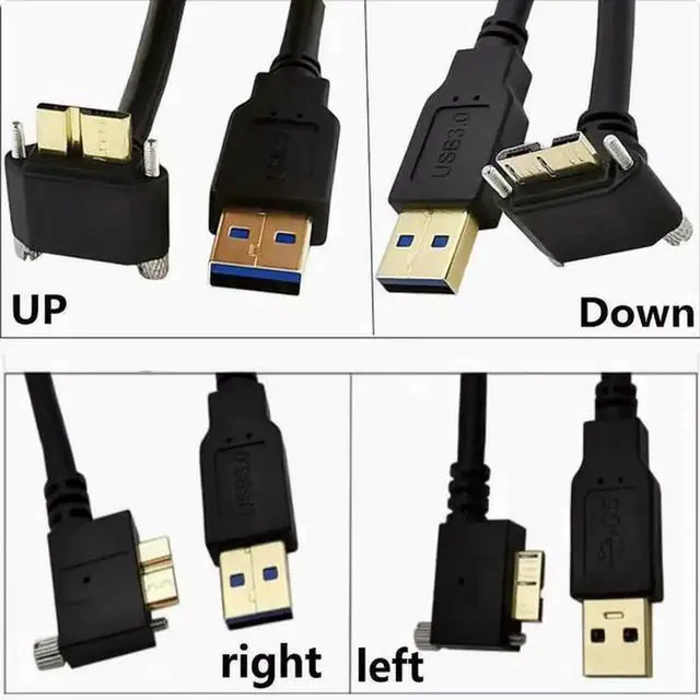 Main image of Elbow industrial camera data cable USB3.0 turn Micro B up and down left and right bend with screw lock high-speed 5Gbps 3m Left Angle