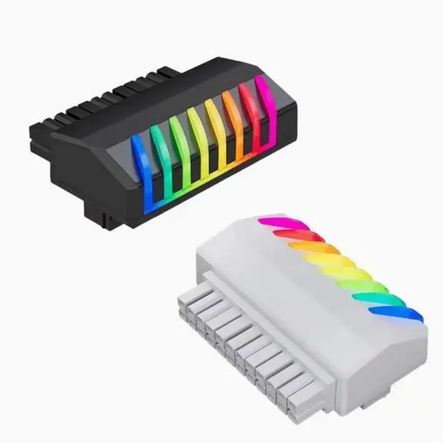 Main image of 24PIN computer motherboard power supply cable steering head 24-pin right Angle connector cable 5V ARGB synchronous light bend White