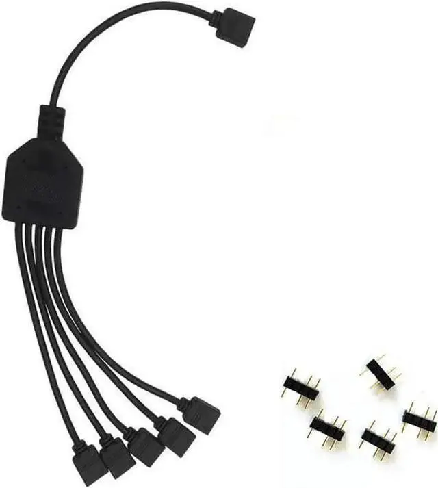 Main image of 2 Pack 1-to-5 3 Pins Addressable RGB Splitter Y Cable,LED Strip RGB Case Fans 5 Way RGB Hub Compatible with ASUS Aura Sync / Gigabyte RGB Fusion / MSI Mystic Light and w/ 5V 3pin RGB Header- 1 Foot