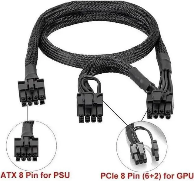 Alt view image 5 of 5 - PCIe 8Pin to Dual 8Pin(6+2Pin) GPU Cable Sleeved 60+20CM 18AWG For Seasonic PRIME All Series PSU GX/PX/TX/Snow Silent/Gold/Ultra Gold/Platinum/Ultra Platinum/Ultra Titanium