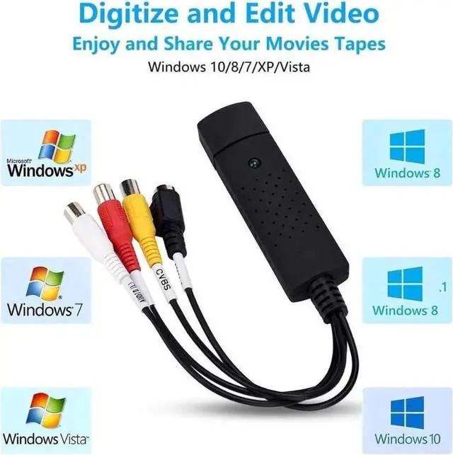 Alt view image 3 of 6 - USB Video Capture Converter, Digitize and Edit Video, VCR VHS to DVD, Analog Video to Digital PC for Windows 7 8 10