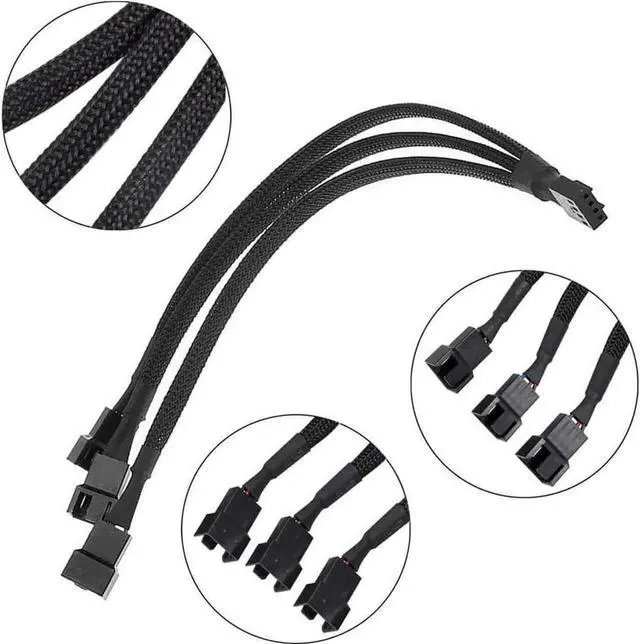 Main image of 3 Pack PWM Fan Splitter, Black Sleeved Braided Y Computer Fan Splitter,4 pin Fan Adapter Cable, CPU Fan Splitter 1 to 3 Converter,Fan Extension Power Cable.(1 to 3)