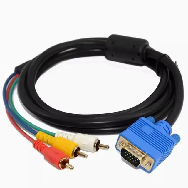 Alt view image 5 of 5 - Copper core wire VGA 15P male /3RCA male nickel-plated color difference Computer TV projector connection wire single magnetic ring