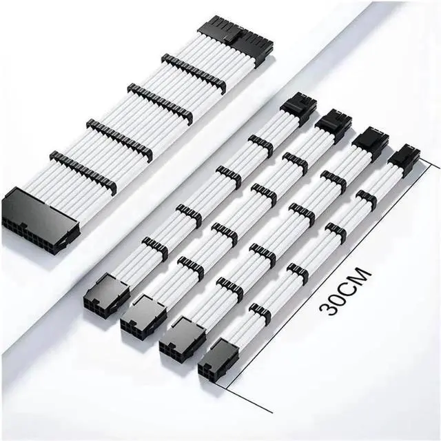 Alt view image 7 of 7 - Mod Sleeved Cable, White Power Supply Cable Extension Kit, 24PIN ATX, 4+4 PIN EPS, Dual 6+2 PIN PCIE, 6 PIN PCI-E