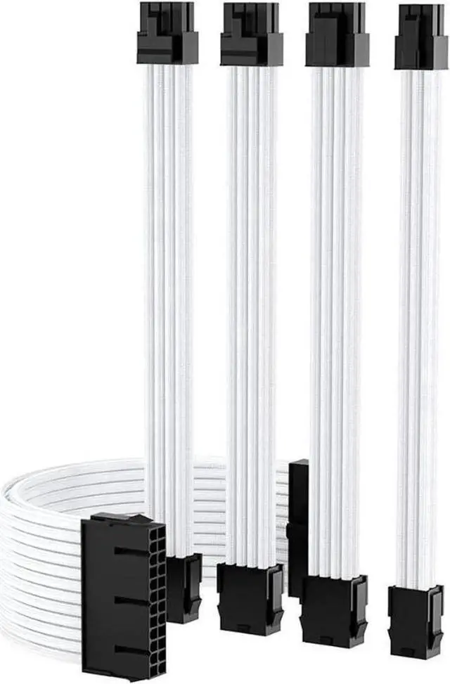 Main image of Mod Sleeved Cable, White Power Supply Cable Extension Kit, 24PIN ATX, 4+4 PIN EPS, Dual 6+2 PIN PCIE, 6 PIN PCI-E