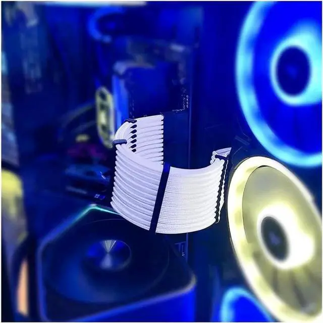 Alt view image 4 of 7 - Mod Sleeved Cable, White Power Supply Cable Extension Kit, 24PIN ATX, 4+4 PIN EPS, Dual 6+2 PIN PCIE, 6 PIN PCI-E