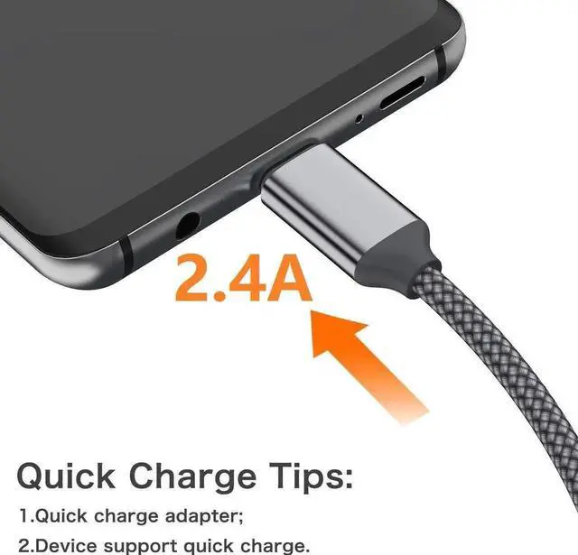 Alt view image 3 of 5 - USB Type C Cable,USB A to USB C 2.4A Fast Charging (3.3ft 2-Pack) Braided Charge Cord Compatible with Samsung Galaxy S10 S9 S8 Plus,Note 9 8,A11 A20 A51,LG G6 G7 V30 V35,Moto Z2 Z3,USB C Charger(Grey)