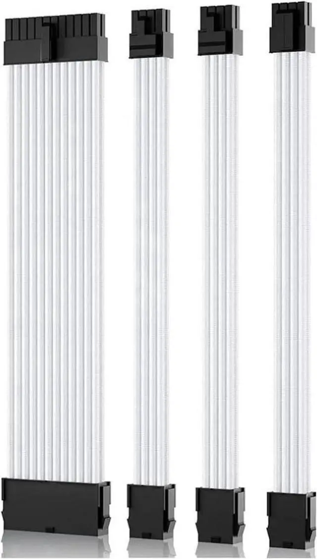 Main image of Mod Sleeved Cable, White Power Supply Cable Extension Kit, 30CM long with cable comb ,1x24PIN ATX, 1x4+4 PIN EPS,2x Dual 6+2 PIN PCIE