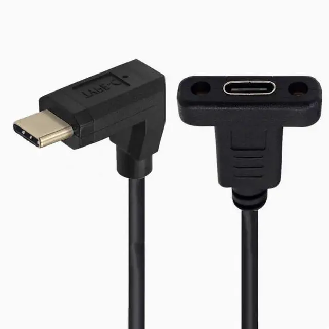 Alt view image 2 of 2 - SB 3.1 Type-C Male to female extension cable with panel mounting screw hole 10Gbps gold-plated 90-degree elbow Bend up and down head