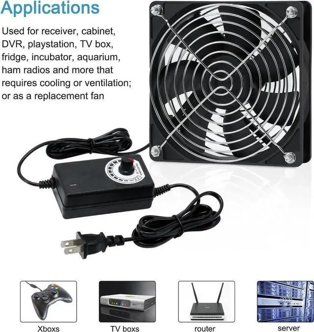 Alt view image 3 of 7 - NEW 120mm High Speed Cooling Fan 120X120X25mm AC 110V 220V to 3V - 12V 2A with Speed Controller ,for Router Grow Tent Home Plant SXDOOL SXD12025B12H Daul Ball Bearing