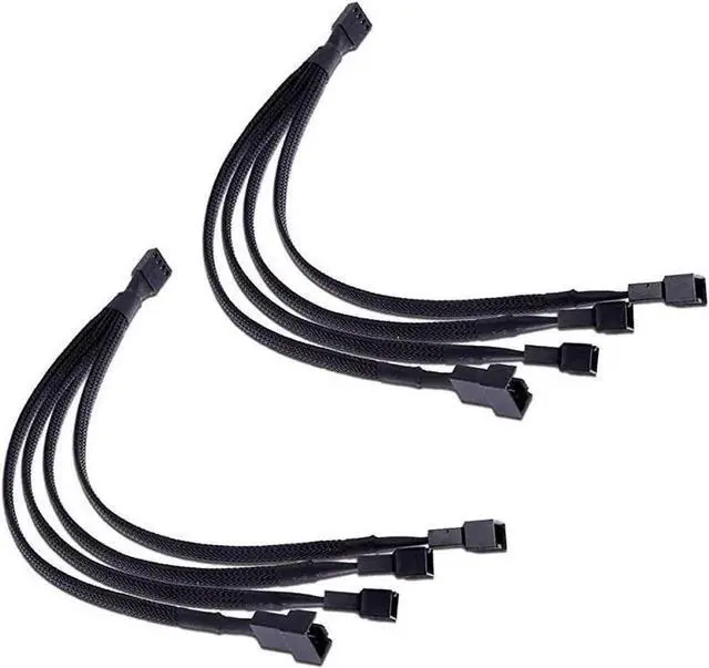 Main image of PWM Fan Splitter Cable 4 Pin Black Sleeved Case Fan Splitter Cable 1 to 4 Converter Braided Y Splitter Computer PC Fan Extension Power Cable 10.5 Inches 2 Pack
