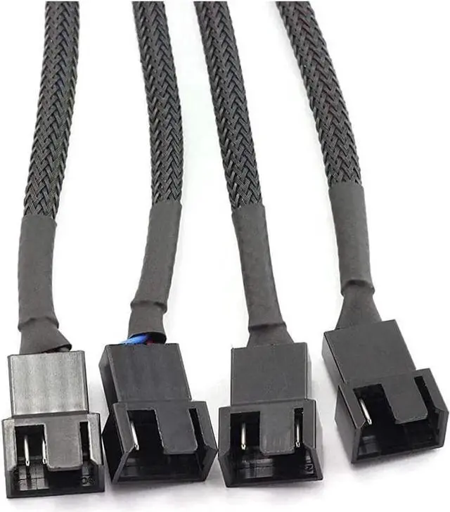 Alt view image 4 of 5 - PWM Fan Splitter Cable 4 Pin Black Sleeved Case Fan Splitter Cable 1 to 4 Converter Braided Y Splitter Computer PC Fan Extension Power Cable 10.5 Inches 2 Pack