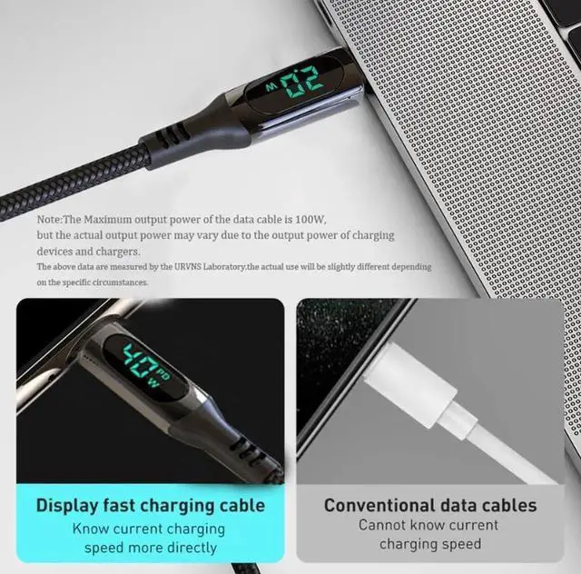 Alt view image 5 of 5 - USB C Cable LED Power Display E-Marker PD 100W 5A Fast Charging 6.6ft 480Mbps Data Transmission Type C Cable for MacBook Pro Samsung Galaxy iPad and More (6.6)