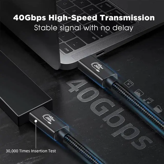 Alt view image 4 of 7 - 8K USB 4 Cable,USB C 40Gbps Data Transfer 240W Charger 8K@60Hz Dual 4K Monitor Display Short Cord Compatible with Thunderbolt 4 3 MacBook Pro M2 iPad External SSD Game Drive eGPU Hub, 3.3 ft.