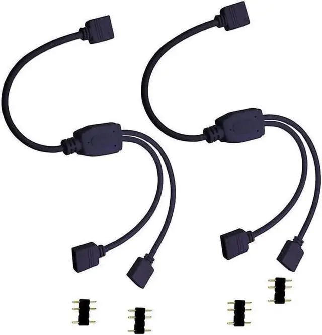 Main image of 2 Pack 5V 3-Pin RGB 2-Way Female to x Female RBW LED Strip Splitter Cable,2 Port AURA RGB Lighting Hub w/ Gender Changer Adapter - 1 Foot