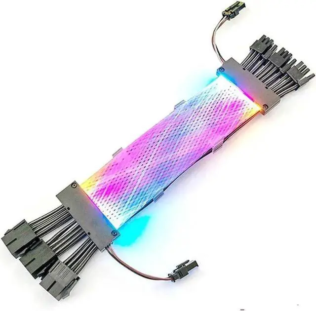 Main image of ARGB Power Graphics Card Cable Power Extension Cable,ATX Chassis Power Connector Extension Cable,Dual Light Source 8Pin Male to Female Adapter Cable,18AWG 41 * 0.16 Tinned Wire,3*8Pin Mesh Synchronous
