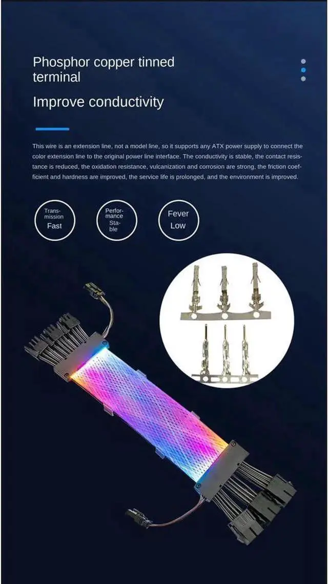 Alt view image 3 of 7 - ARGB Power Graphics Card Cable Power Extension Cable,ATX Chassis Power Connector Extension Cable,Dual Light Source 8Pin Male to Female Adapter Cable,18AWG 41 * 0.16 Tinned Wire,3*8Pin Mesh Synchronous