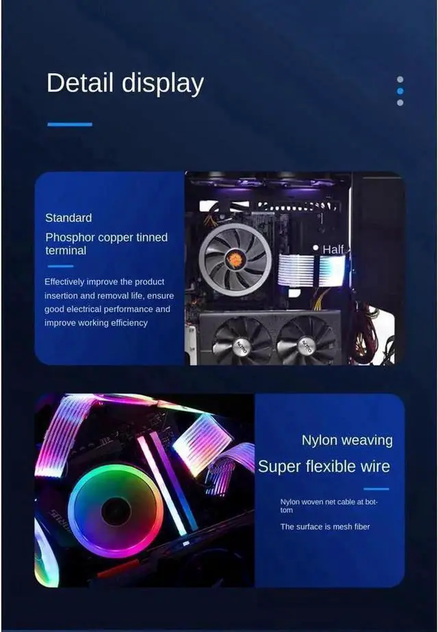 Alt view image 4 of 7 - ARGB Power Graphics Card Cable Power Extension Cable,ATX Chassis Power Connector Extension Cable,Dual Light Source 8Pin Male to Female Adapter Cable,18AWG 41 * 0.16 Tinned Wire,3*8Pin Mesh Synchronous