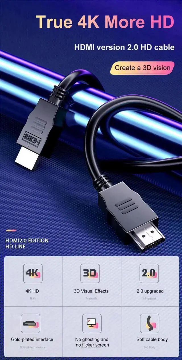 Alt view image 5 of 7 - 2-Pack 4K HDMI Cable(5ft), Set-top Box TV Data HDMI 2.0 Cable Version Ultra High Speed Certified 4K@60Hz Computer Video HDMI For Xiaomi PS5