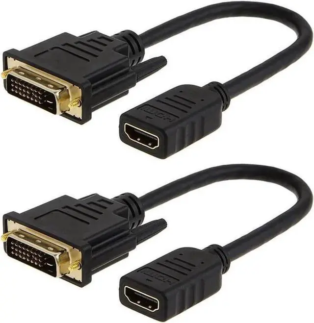 Alt view image 2 of 6 - 2-Pack HDMI to DVI Cable Bi-Directional HDMI Female to DVI-D(24+1) Male Adapter 1080P DVI to HDMI Conveter 3D 0.15M Black