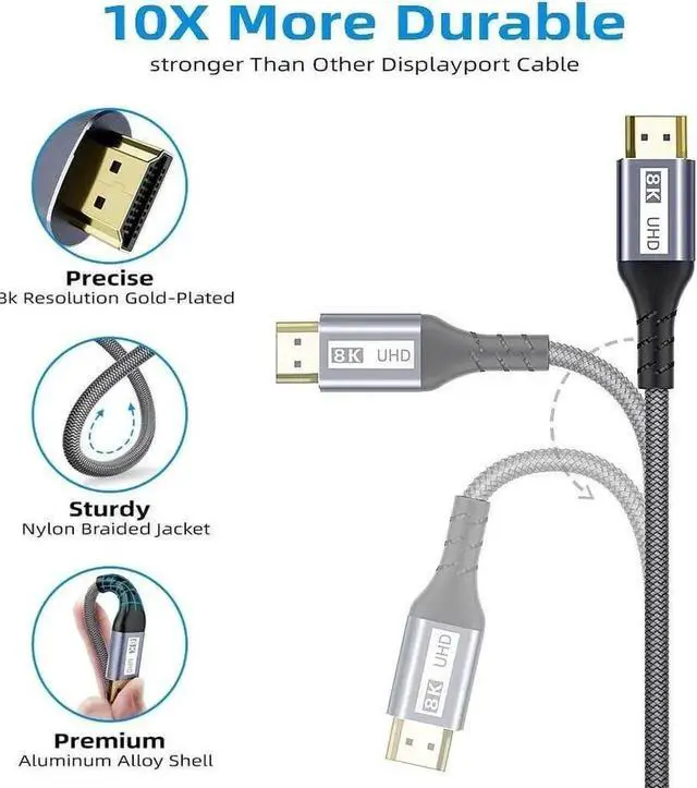 Alt view image 2 of 7 - 8K HDMI Cable Ultra High-Speed 2.1 Cable- 10ft 2-Pack - 48Gbps with eARC, 8K at 60Hz for Superior Video and Sound Quality - HDMI Cable for Monitor, Smart TV, Xbox, PS5, and Apple TV 10 ft.