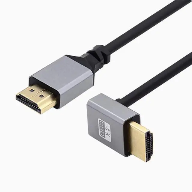Main image of hdmi double male spring cable stretched 90 degrees side bend TV computer projector monitor HD cable 4k60hz Down Angle