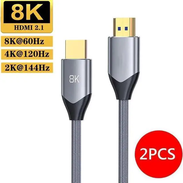 Main image of 2PCS 8K HDMI 2.1 Cable 3.3ft,Certified 48Gbps Ultra High Speed HDMI Cable 8K60Hz, 4K120Hz eARC DTS:X HDR10+ HDCP 2.2&2.3 3D D.olby Atmos Compatible with Mac Gaming PC Soundbar PS5 Xbox