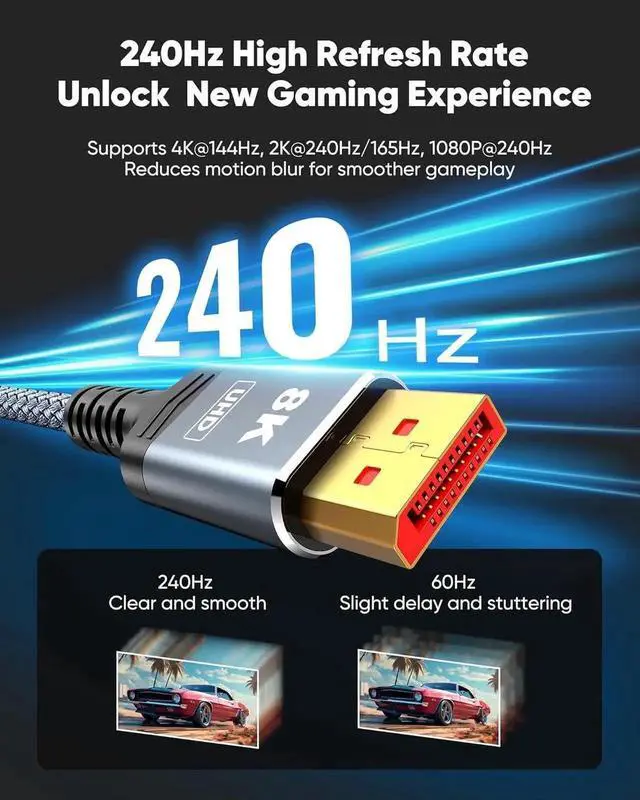 Alt view image 5 of 7 - Visit AUBEAMTO Store FOLLOWDisplayPort Cable 8K 1.4, VESA Certified 8K 4K DP Cable 3.3ft, Display Port Cable [8K@60Hz, 4K@144Hz, 2K@240Hz, 32.4Gbps], High Refresh Rate for Gaming Monitor, H