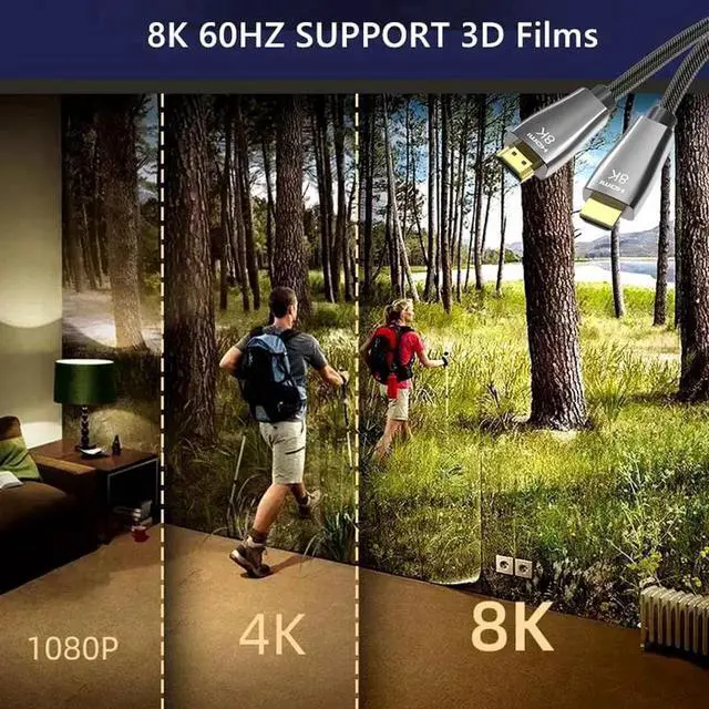 Alt view image 5 of 7 - 8K HDMI Cable 2.1 3.3FT,Slim 48Gbps High Speed HDMI Braided Cord-4K@120Hz 144Hz 8K@60Hz, HDCP 2.2&2.3, Dynamic HDR,eARC,DTS:X,RTX 3090,Dolby Compatible with Roku TV/HDTV/PS5/Blu-ray